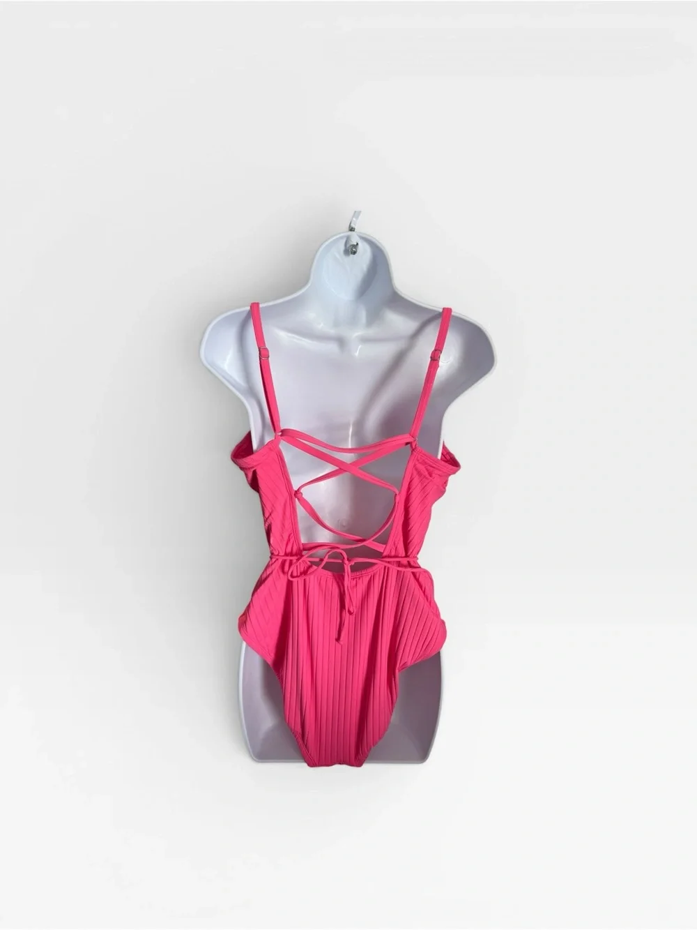 Hot Pink Ribbed Spaghetti Strap Bodysuit - Picture 2 of 3